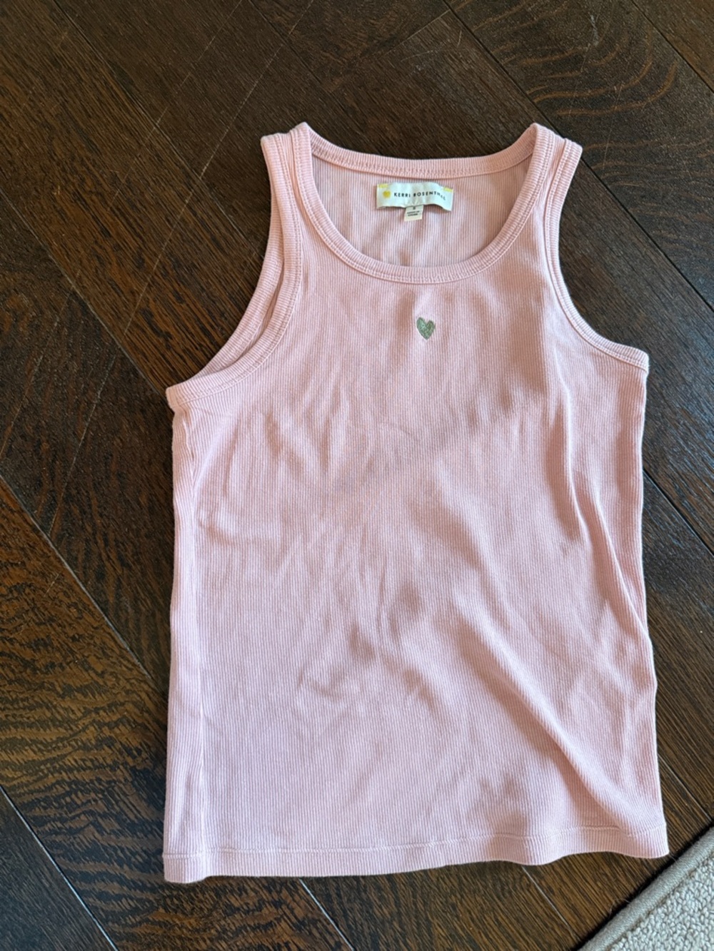 Kerri Rosenthal Pink Ribbed Tank Top with Heart details